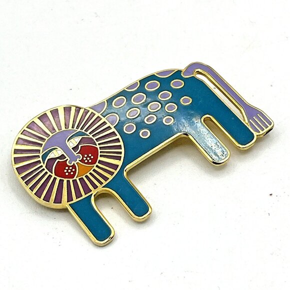 Laurel Burch Leonardo Lion Multicolor Enamel Gold Tone Brooch Pin 2" - Picture 8 of 9